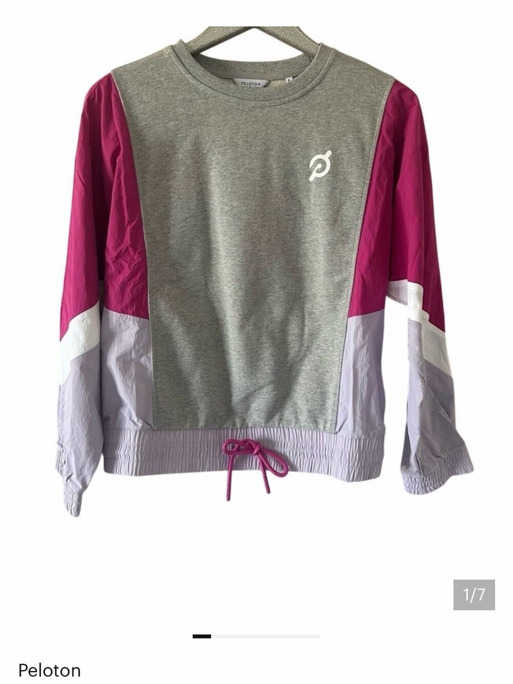 Peloton Chic Fabric Mix Pullover Sweatshirt Gray Purple Pink NEW